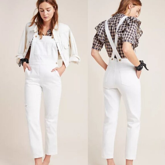 Anthropologie Pilcro & The Letterpress White Denim Overalls Size 27 26732 - Picture 1 of 16